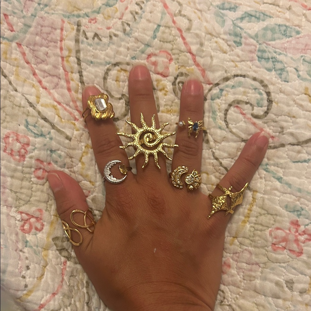 Gold Sun and Moon Statement Ring Set stainless steel.